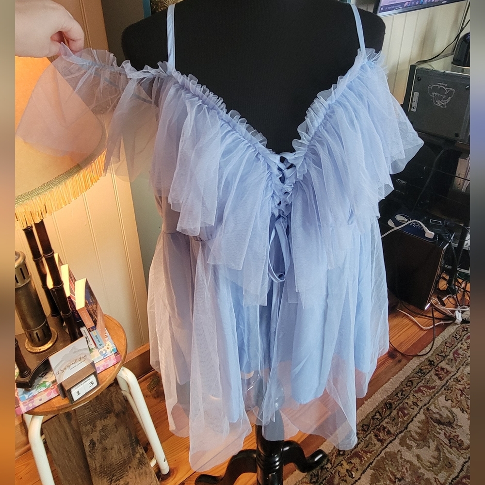 SHEIN 2x Light Blue Periwinkle Ruffled Blouse